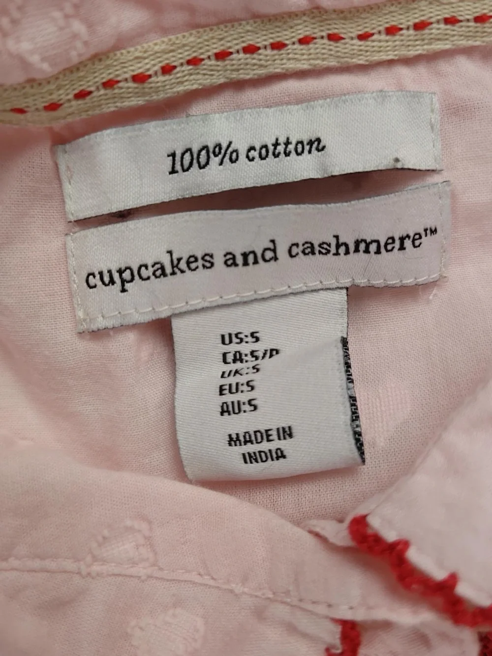 Cupcakes and Cashmere 100% Cotton Pink Short Pajama Set with Red Trim Size Small